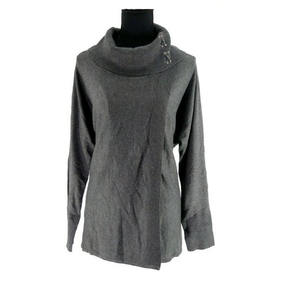 Cowl-Neck Gray Sweater JM Collection - Picture 1 of 6